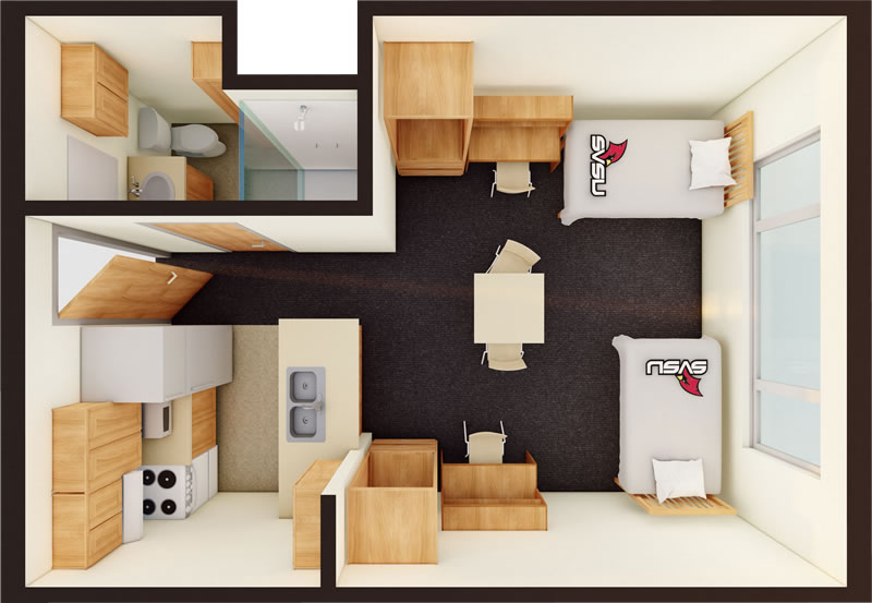 Living Center double 3d floor plan in color